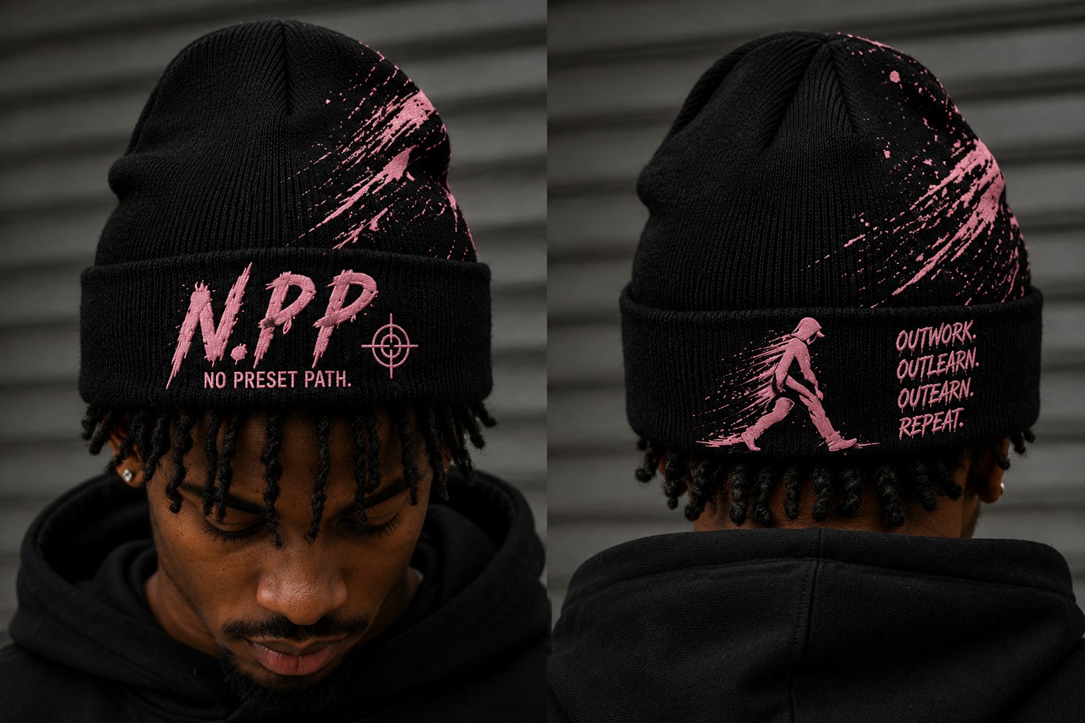 Black/Pink Path Beanie